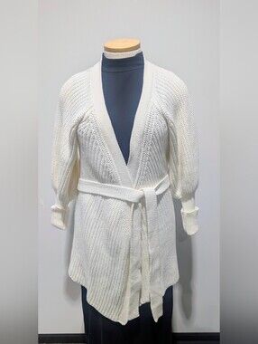 Lucca Belted Cream Open-Front Knit Cardigan